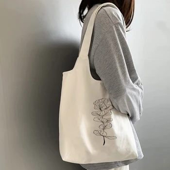 Moterų Atsitiktinis Drobės Pečių Maišą Linija Tapyba Spausdinti Pirkinių Krepšys Medvilnės Audinio Lady Rankinėje Ekologinio Daugkartinio Naudojimo Large Tote Shopper Bags