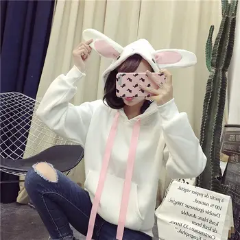 Moterų Cute Bunny Hoodie Ilgomis Rankovėmis Hoodie Gražių Moterų Triušis Bliuzono Palaidinės Prarasti Dydis Puikus Medvilnės Treetwear