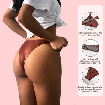 Moterų Kelnės Bikini Bottom Brazilijos Thong Aukštos Sumažinti Seksualus Lettere Cirkonio Diržas ir G-string Mados Tanga Šilko Palietė