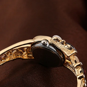 Moterų Lady Grožio Crystal Spalvos Lydinio Gėlių Bangle Apyrankės Aukso Laikrodis Analoginis Kvarcas Brangakmenio Klasikinė Suknelė Laikrodį Fashio