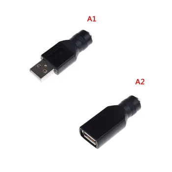 Moterų Lizdas USB 2.0 Male Plug / Moterų Lizdas 5V DC Maitinimo Kištukai Jungtis Adapteris Nešiojamas 5.5*2.1 mm, Juoda Spalva
