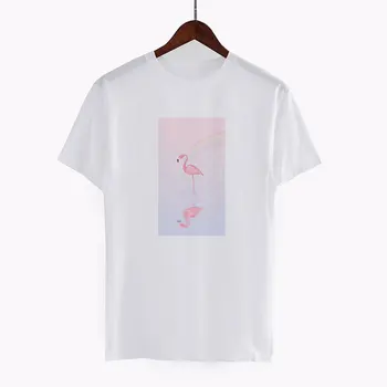 Moterų Marškinėliai Mados Vasaros 2019 Veganų Harajuku Gražus Gyvūnų Flamingo Spausdinti Trumpas Rankovės Pagrindinio Stiliaus Prarasti Balti Marškinėliai
