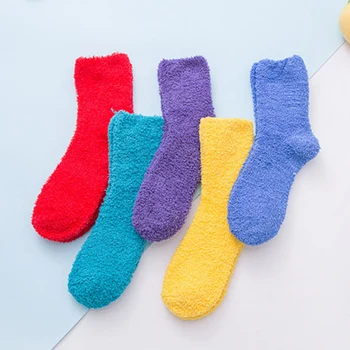 Moterų miego kojinės žiemos namuose storio saldainiai spalvos moteriškos kojinės pusę vilnos vamzdis kojinės koralų Minkšta Lova, vilnos grindų kojinės носки