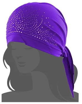 Moterų ruožas poliesterio audinio Moterų karšto kalnų krištolas nosys Chemoterapija kepurės Gobtuvu headscarves