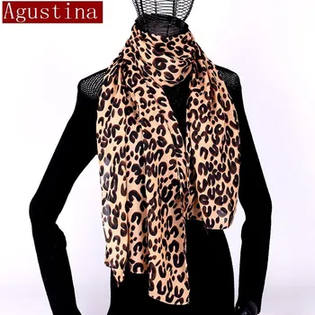 Moterų skara šifono leopardas spausdinti sjaal poncho šalikai, šaliai, kaklaskarės žiemos hijab skara gyvūnų prekės ženklo prabangus satino pončai pelerinos kailis šiltas schal