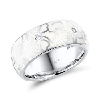 Moterų Vintage Papuošalai 925 Sterlingas Sidabro Žiedai Moterims Sklandžiai Balto Emalio Gėlių Modelio Nuotakos Sužadėtuvių, Vestuvių Žiedai