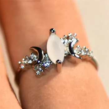 Moterų White Opal Mėnulio Akmens Žiedas Mados Sidabro Spalvos Vestuvių Papuošalai Žada Meilę, Sužadėtuvių Žiedai Moterims