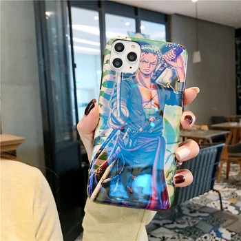 Mėlyna šviesa Anime One Piece Atveju iphone 12 11 Pro XS Max 8 7 6 Plus X XR telefono Atvejais Animacinių filmų Luffy Sauron Minkšto Silikono Coque