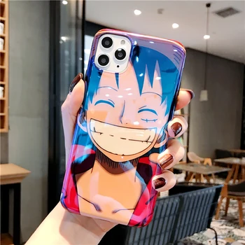 Mėlyna šviesa Anime One Piece Atveju iphone 12 11 Pro XS Max 8 7 6 Plus X XR telefono Atvejais Animacinių filmų Luffy Sauron Minkšto Silikono Coque