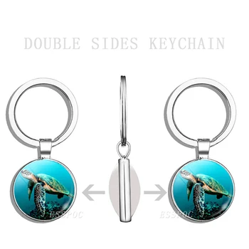 Mėlynos Jūros Gyvybės Papuošalai Vėžlys Delfinų Kriauklių Key Chain Stiklo Paketų Prižiūrėtojų Raktinę Kamuolys Keychain Kristalų Pakabukas Kalėdų Dovana