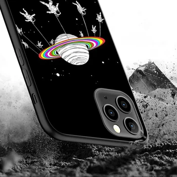 Mėnulis Astronautas Atveju iPhone 12 Pro Max Atveju iPhone 11 12 Pro XR XS Max mini 7 X 8 6 6S Plius 5 5S SE 2020 Juoda Silikono