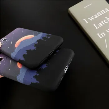 Mėnulis meteorų Žvaigždėtas dangus meno Telefono dėklas Skirtas iPhone 11 Pro Max atveju Mielas Silikoninis dangtelis, skirtas 