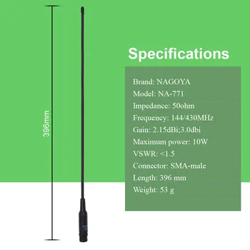 NAGOJOS NA-771 SMA Male SMA-Dual M Pločio Juosta Lanksti Antena VHF/UHF 144/430MHz Du Būdu Radijo TYT TH-UV8000d ir t.t