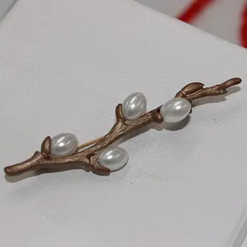 Natūralių perlų Slyvų medžių šakas Derliaus corsage sagės, pin kostiumas ar moterų skara