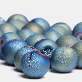 Natūralus šviesiai mėlyna agates druzy karoliukai 6 8 10 12 mm prarasti tarpiklis kristalų agates akmens karoliukai papuošalai priėmimo apyrankės karoliai
