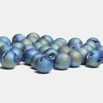 Natūralus šviesiai mėlyna agates druzy karoliukai 6 8 10 12 mm prarasti tarpiklis kristalų agates akmens karoliukai papuošalai priėmimo apyrankės karoliai