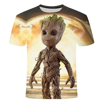 Nauja vaikų animacinį personažą Groot nedidelis medis asmuo 3D atspausdintas T-shirt berniukas mergaitė laukinių veido atsitiktinis O-kaklo marškinėliai trumpas sleev