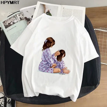 Nauja vasaros mados Mama dukra Šukos moterų marškinėliai ulzzang Atsitiktinis marškinėlius harajuku kawaii t-shirt moterų top drabužių streetwear