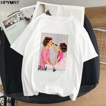 Nauja vasaros mados Mama dukra Šukos moterų marškinėliai ulzzang Atsitiktinis marškinėlius harajuku kawaii t-shirt moterų top drabužių streetwear