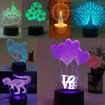 Naujas 1PCS 3D Iliuzija Lempos RGB LED Nakties Šviesos Akrilo Skydelis Vaikams, Cartoon Dovanos 58g-76g