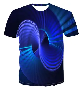 Naujas 3D dinamik grafikler erkek baskılı geometrik desen yaz T-shirt nefes renk baş dönmesi T-shirt trendi S-6XL
