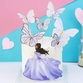 Naujas 3D Rožinis drugelis gimtadienio Tortas Toppers su Gimtadieniu Vestuves Cupcake Rėžtuvės Kūdikių Dušas Desertas pyragas apdaila