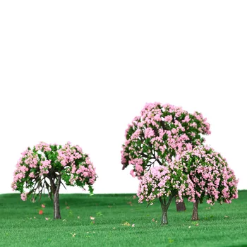 NAUJAS 4 Gabalus Plastikiniai Modelis Medžių Traukinio Maketo Sodo Dekoracijos, Baltos ir Rožinės spalvos Gėlių Medžiai Diorama Miniatiūriniai Rožinė