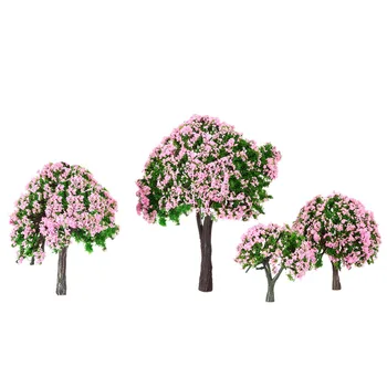 NAUJAS 4 Gabalus Plastikiniai Modelis Medžių Traukinio Maketo Sodo Dekoracijos, Baltos ir Rožinės spalvos Gėlių Medžiai Diorama Miniatiūriniai Rožinė