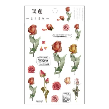 NAUJAS 6 Dizaino Natūralus Rožių Sakura Japonijos Žodžiai Lipdukai Skaidrus PET, Medžiagos, Gėlės, Lapai, Augalai Deco Lipdukai Vaikams Dovanų