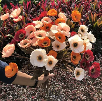 Naujas 60cm 4heads šilko aguonos gėlių rudens spalvos filialas vestuvių apdaila namo apdaila