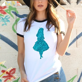 Naujas Alice In Wonderland Atspausdinta Marškinėliai Moteriška Estetinės Mergina ir Triušis Grafinis Tees Moterų Marškinėliai Femme Harajuku Drabužius T-shirt