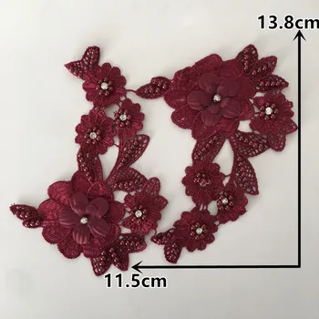 Naujas atvykimo 3D gėlių poliesteris nėrinių audinys, siuvinėjimo nėrinių apykaklę batai gėlių 