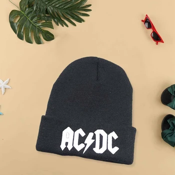 Naujas Atvykimo Stilingas AC DC Logo Beanie Skrybėlių Klasikinės Juodos Naujos Megztos Kepurės 2021 Naujausias Juoda Populiarus Kaukolė Bžūp Skrybėlės Unisex