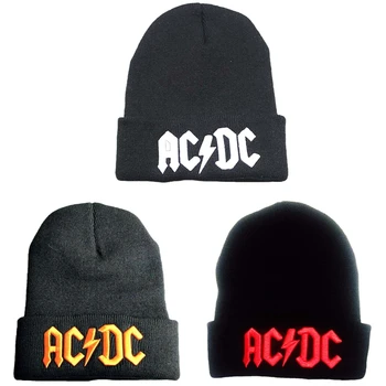 Naujas Atvykimo Stilingas AC DC Logo Beanie Skrybėlių Klasikinės Juodos Naujos Megztos Kepurės 2021 Naujausias Juoda Populiarus Kaukolė Bžūp Skrybėlės Unisex