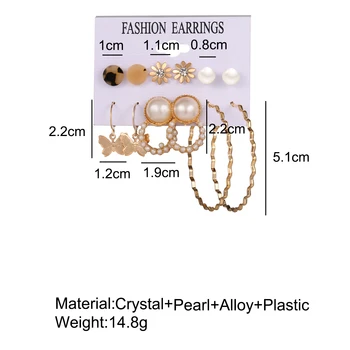 Naujas Aukso China Metalo Pearl Drugelis Geometrinis Lašas Auskarai Rinkinys Moterims Netaisyklingos Apvalios Kristalų Tabaluoti Auskarai Papuošalai