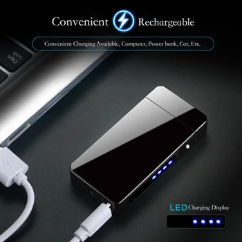 Naujas Cool Mini Vėjo Dual Lanko Lengvesni Plazmos USB Įkrovimo Elektra Žiebtuvėliai, Cigaretės Žvakė su LED Maitinimo Ekranas