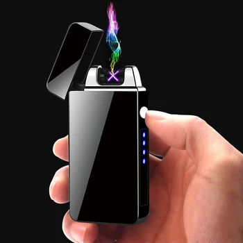 Naujas Cool Mini Vėjo Dual Lanko Lengvesni Plazmos USB Įkrovimo Elektra Žiebtuvėliai, Cigaretės Žvakė su LED Maitinimo Ekranas