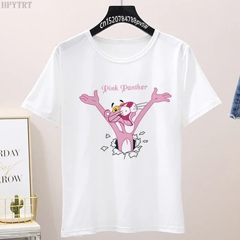 Naujas Harajuku Moterų marškinėliai Atsitiktinis Kawaii Pink Panther Spausdinti Topai marškinėliai Vasaros mados Moterų trumpomis Rankovėmis Marškinėlius Drabužiai