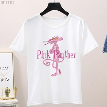 Naujas Harajuku Moterų marškinėliai Atsitiktinis Kawaii Pink Panther Spausdinti Topai marškinėliai Vasaros mados Moterų trumpomis Rankovėmis Marškinėlius Drabužiai