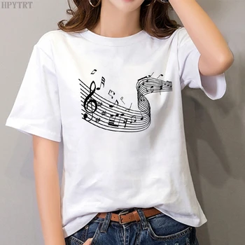 Naujas Harajuku moterų white T-shirt mados creative Muzikos atspausdintas marškinėliai vasaros atsitiktinis marškiniai, trumparankoviai moterų Marškinėlius