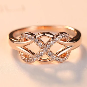 Naujas Kubinių Cirkonio Kristalų Begalinis Žiedai Moterų Mados Dizainą Pareiškimą Rose Aukso Spalvos Žiedas Vestuvių Papuošalai