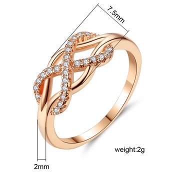 Naujas Kubinių Cirkonio Kristalų Begalinis Žiedai Moterų Mados Dizainą Pareiškimą Rose Aukso Spalvos Žiedas Vestuvių Papuošalai