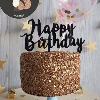 Naujas Laimingas Gimtadienio Tortas Topper Aukso juodo Akrilo Gimtadienio tortas Topper desertas dovanos Baby shower pyragai papuošalai