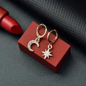 Naujas mados aukso žvaigždė mėnulio formos auskarai paprasti auskarai vestuvėms papuošalai dovana kristalų turas geometrinis auskarai moteris