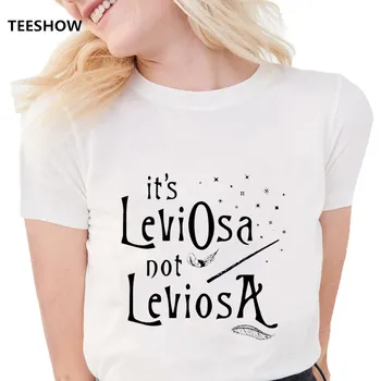 Naujas Mados Juokinga Plunksnų T Marškinėliai Moterims tai LeviOsa ne LeviosA Laišką grafinis Spausdinti tees Minkštas Atsitiktinis White T marškinėliai Topai