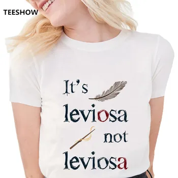 Naujas Mados Juokinga Plunksnų T Marškinėliai Moterims tai LeviOsa ne LeviosA Laišką grafinis Spausdinti tees Minkštas Atsitiktinis White T marškinėliai Topai