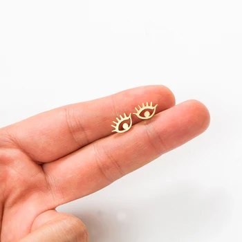 Naujas Mini nerūdijančio plieno ausų papuošalai Mielas akis Stud Auskarai Moterų, Mergaičių Mados Aukso spalvos metalo ausies smeigės 2019 Dovana