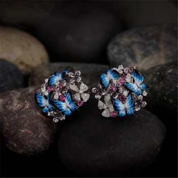 Naujas moterų mados kūrybos drugelis ir gėlių formos spalvotų auskarai, žiedas šokių grupė gimtadienio dovana, juvelyriniai dirbiniai didmeninė