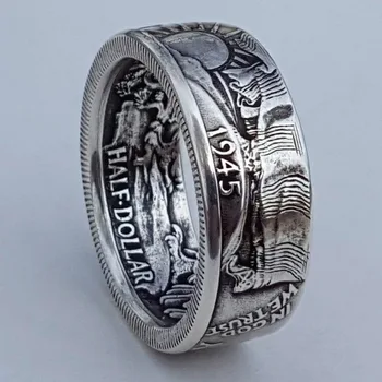 Naujas Senovinių Monetų Formos Žiedas Morgan Jungtinių Amerikos valstijų Pusę Dolerio 1945 Žiedas Vintage Stiliaus Žiedai Vyrams
