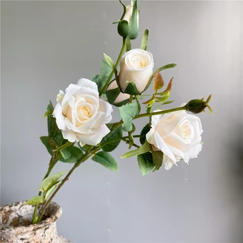 NAUJAS subtilus rožių filialas šilko dirbtinės gėlės namuose vestuvių dekoravimas flores Kalėdų dekoro rožės su lapais